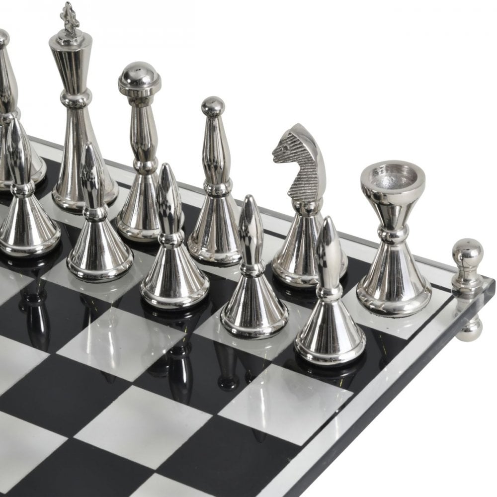 Yates Chess Set Featuring Acrylic Base and 32 Aluminium Pieces by Libra Interiors