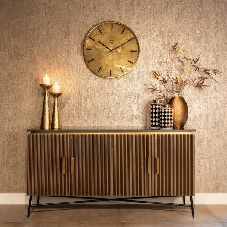 Ironville Sideboard Gold & Dark Wood with Marble Top 4 Doors by Richmond Interiors