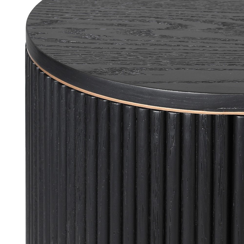 Sideboard Black Fluted Oak Wood & Brass Handles 4 Door by Kensington
