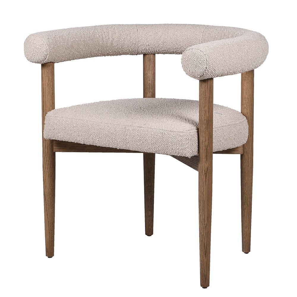 Dining Chair Boucle Fabric Upholstery Natural Wood Frame & Legs by Kensington