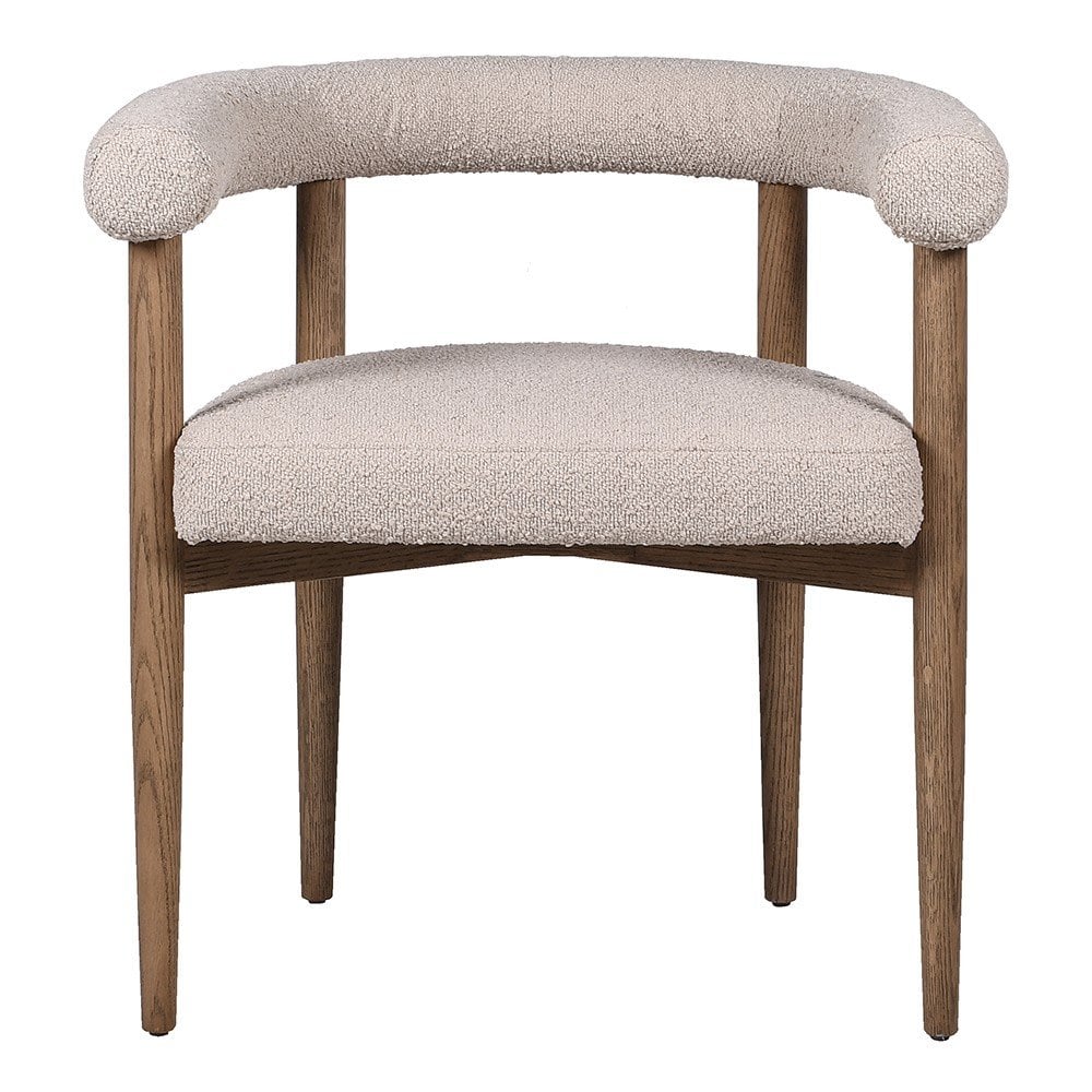 Dining Chair Boucle Fabric Upholstery Natural Wood Frame & Legs by Kensington