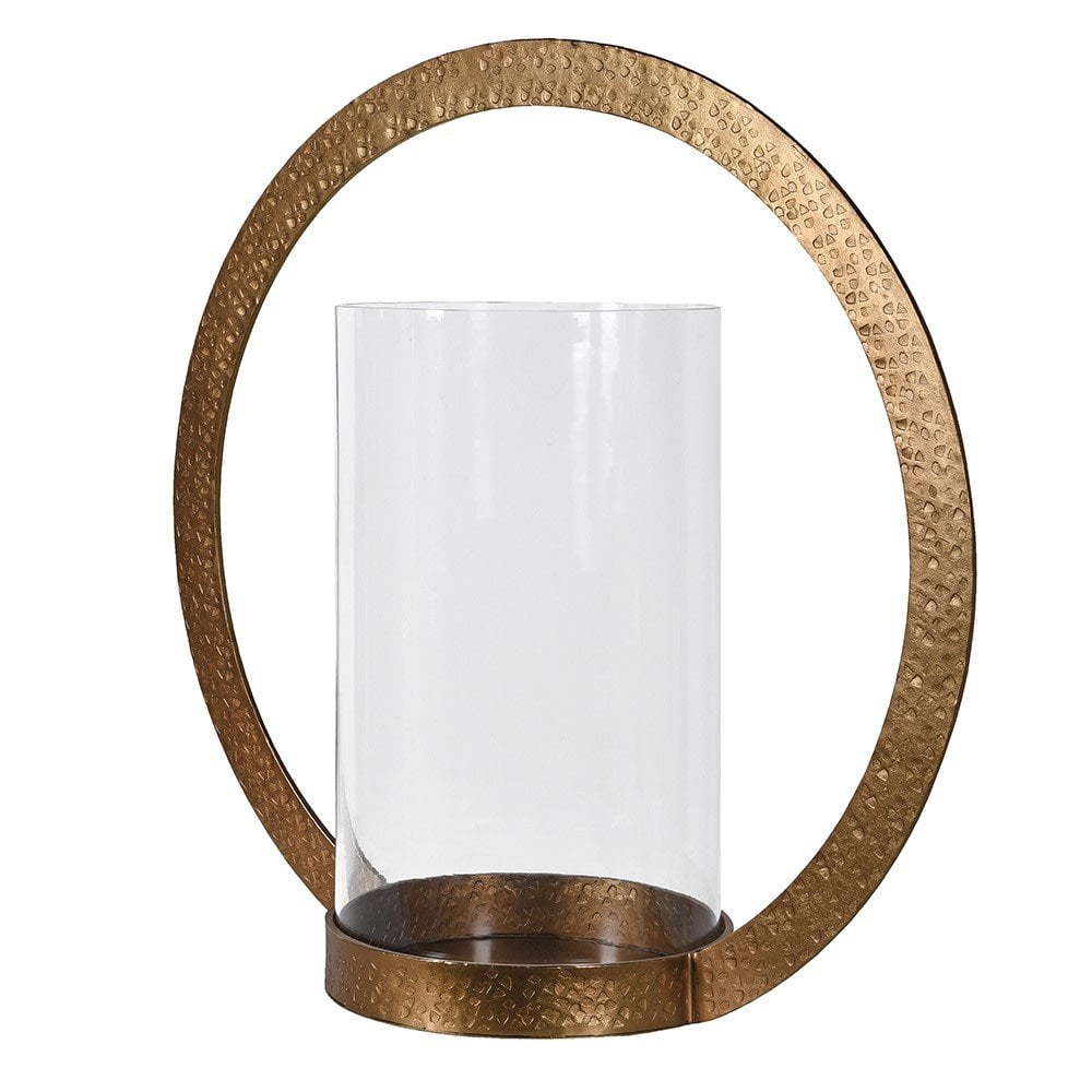 Hammered Brass Circle Hurricane by Kensington