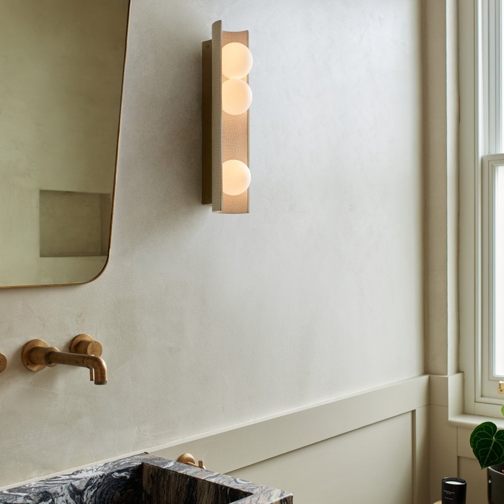 Lena Globe Satin Brass & Ivory Crackle Glass Wall Light – Decorum Interiors