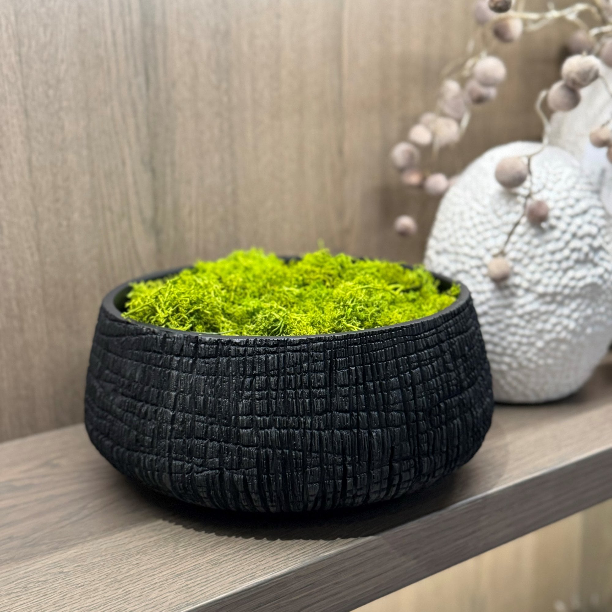 Small Low Black Yakisugi Textured Pot by Kensington