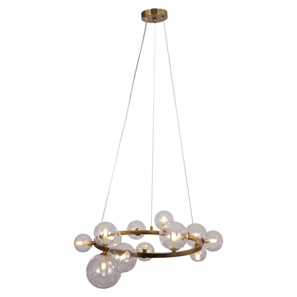 Yosie Chandelier Brushed Gold Frame & Glass Globe Shades by Richmond Interiors