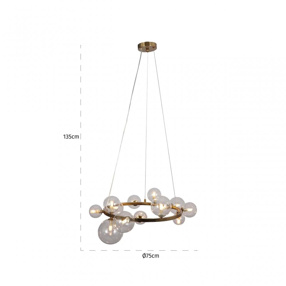 Yosie Chandelier Brushed Gold Frame & Glass Globe Shades by Richmond Interiors