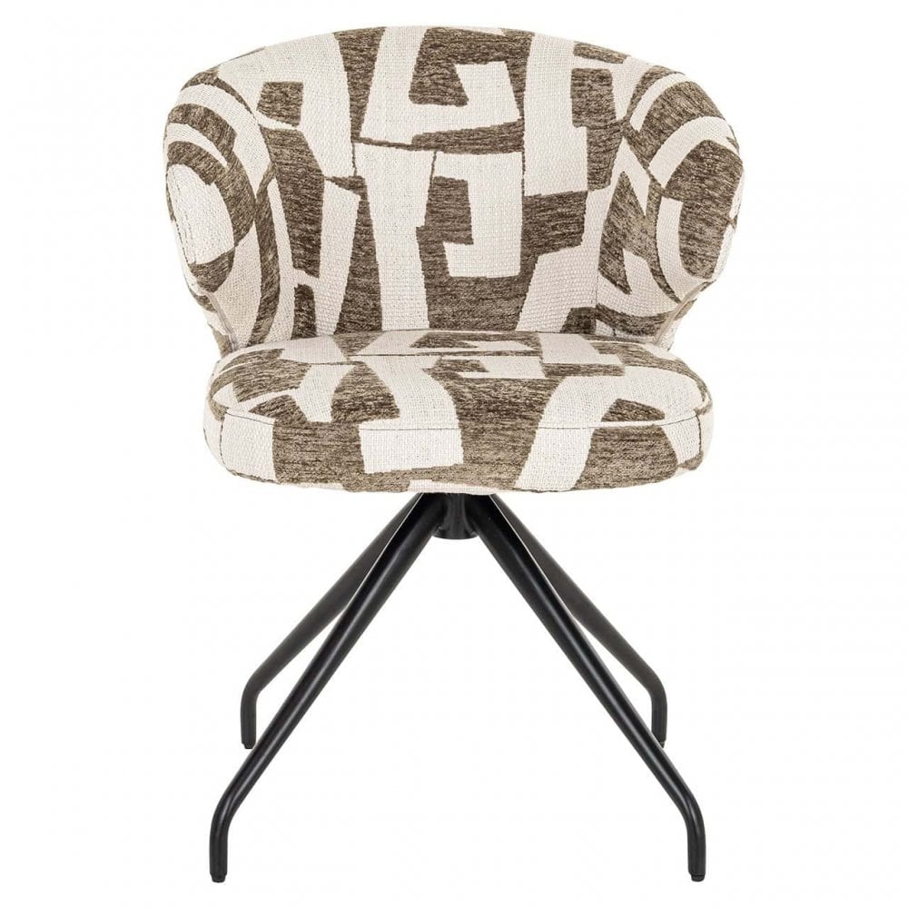 Milly Moss Fabric Graffic Swivel Dining Chair with Black Legs by Richmond Interiors