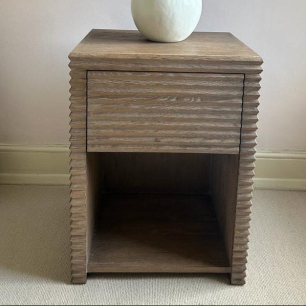 Wickham Ribbed Oak Wood Bedside Table by D.I. Designs