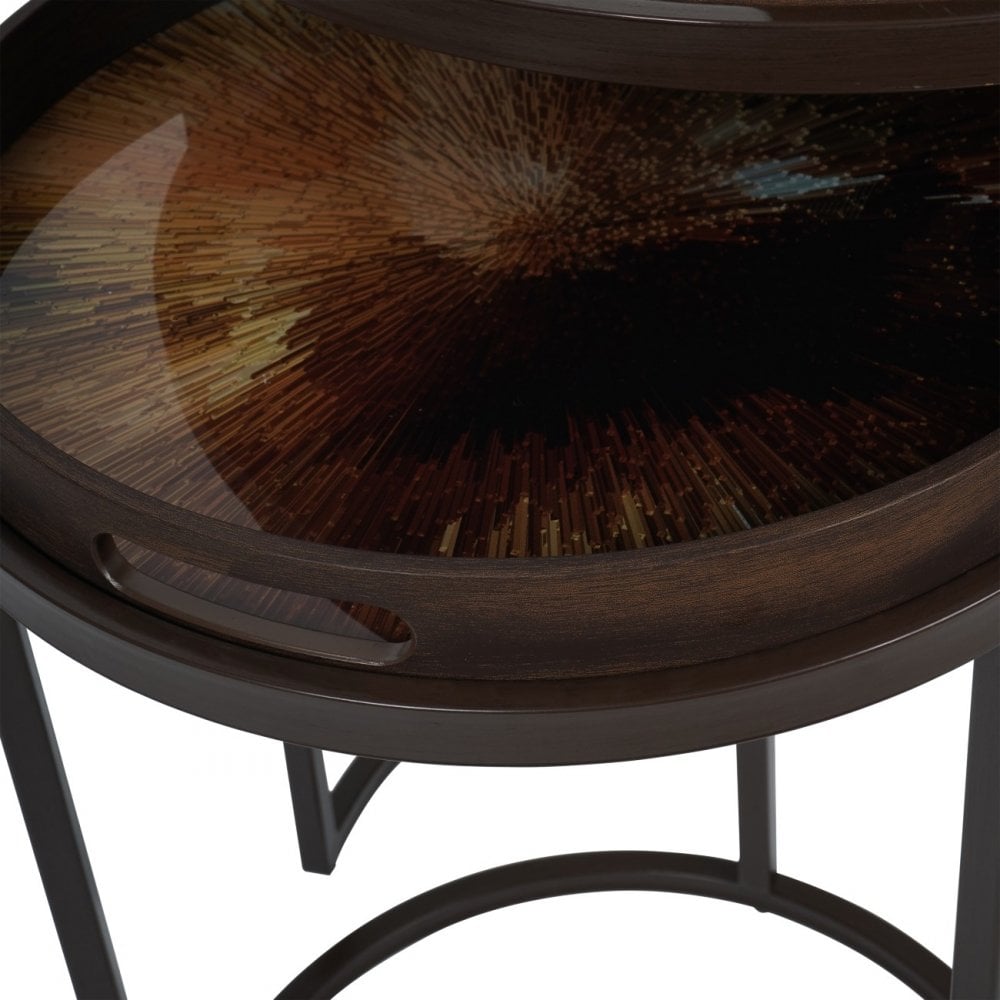 Golden Burst Tray Side Tables Set of 2 by Libra Interiors