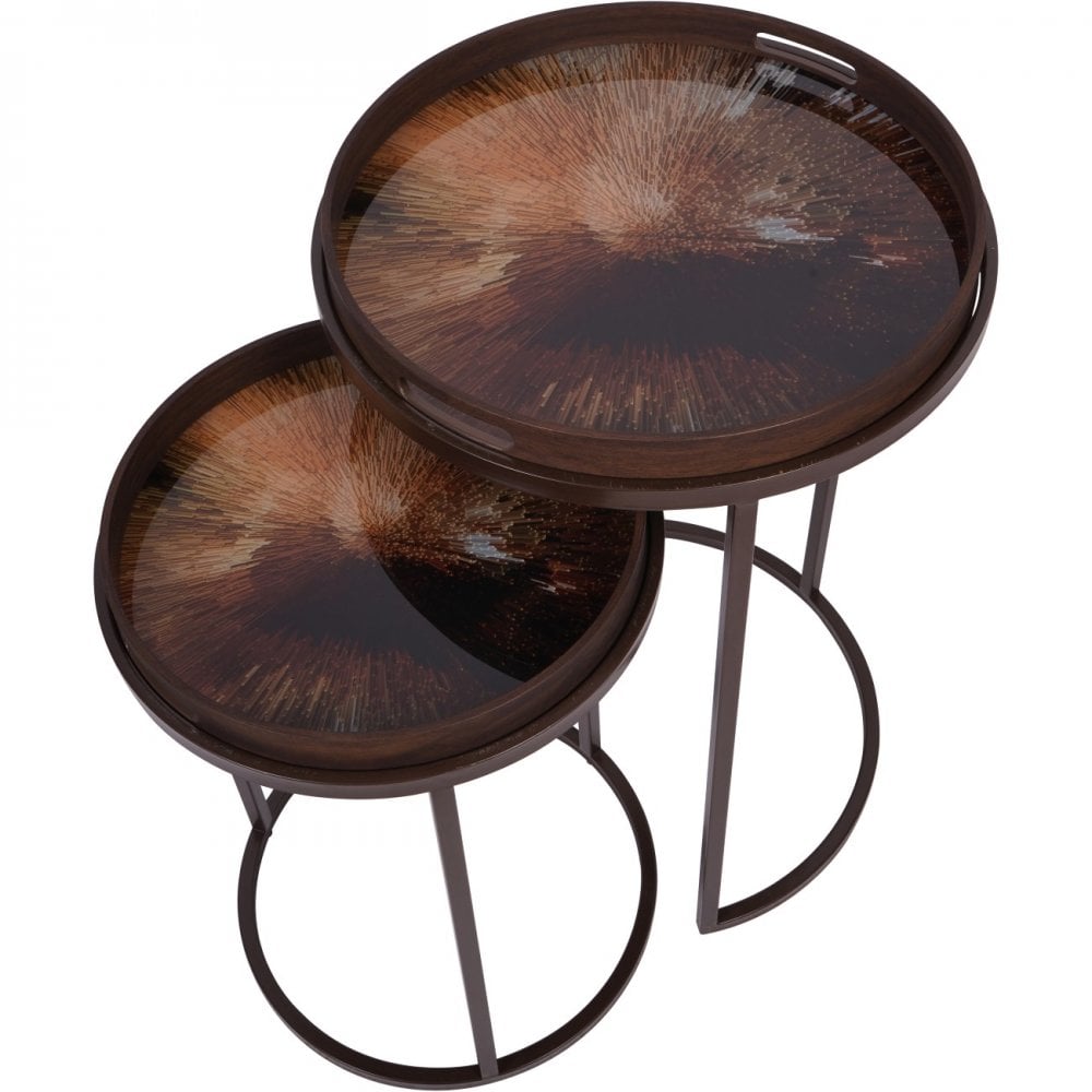 Golden Burst Tray Side Tables Set of 2 by Libra Interiors