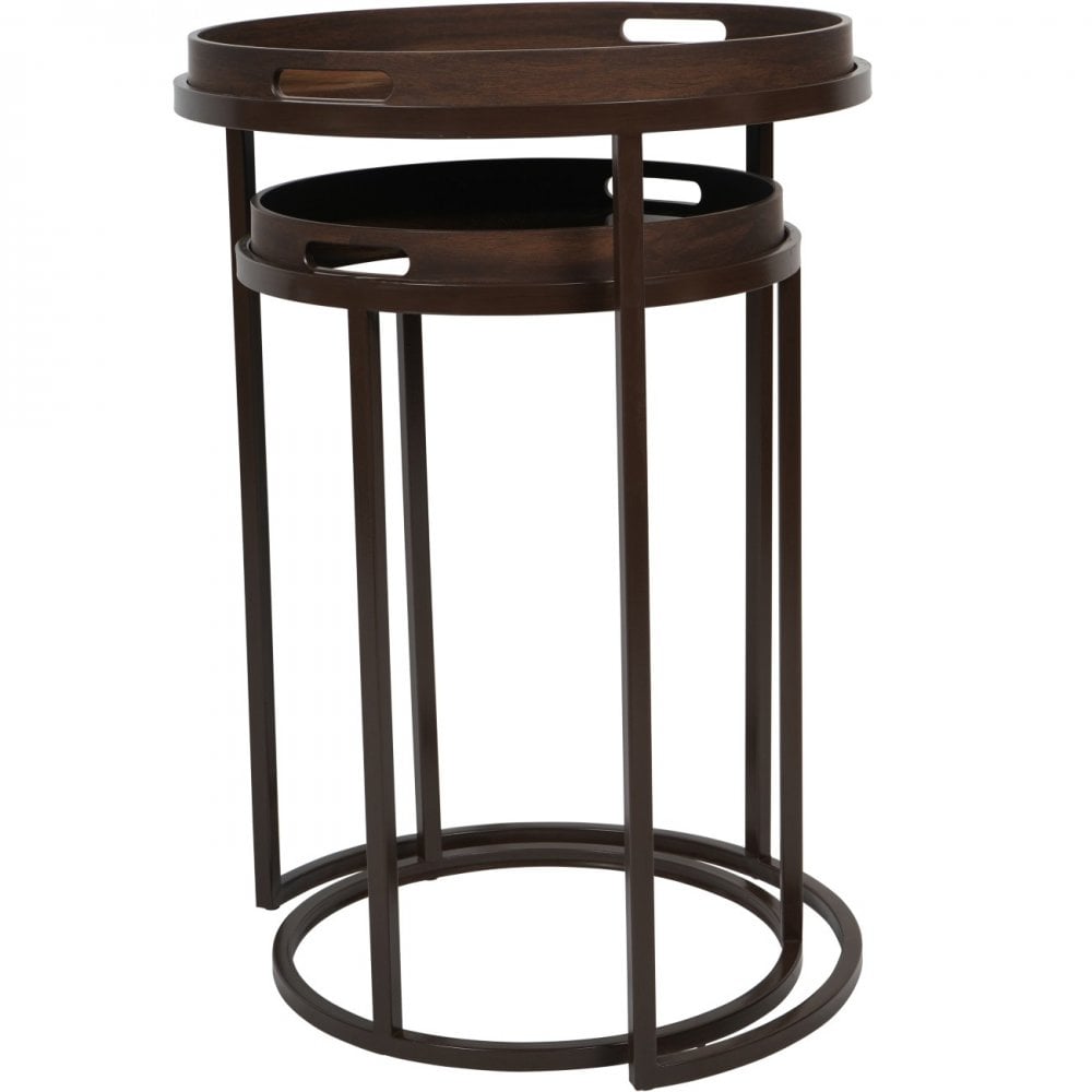 Golden Burst Tray Side Tables Set of 2 by Libra Interiors