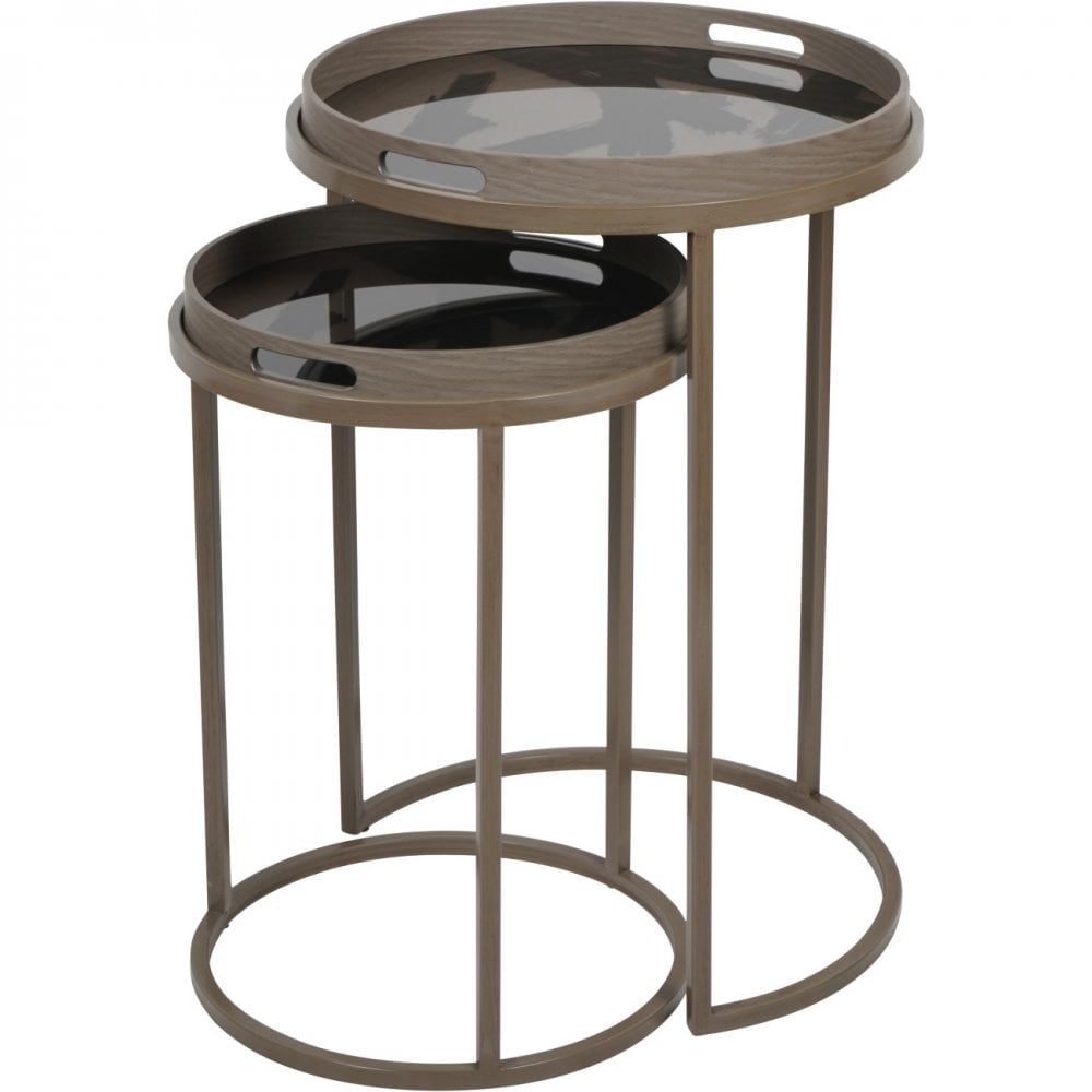 Impasto Taupe Brushstroke Side Tray Tables Set of 2 by Libra Interiors