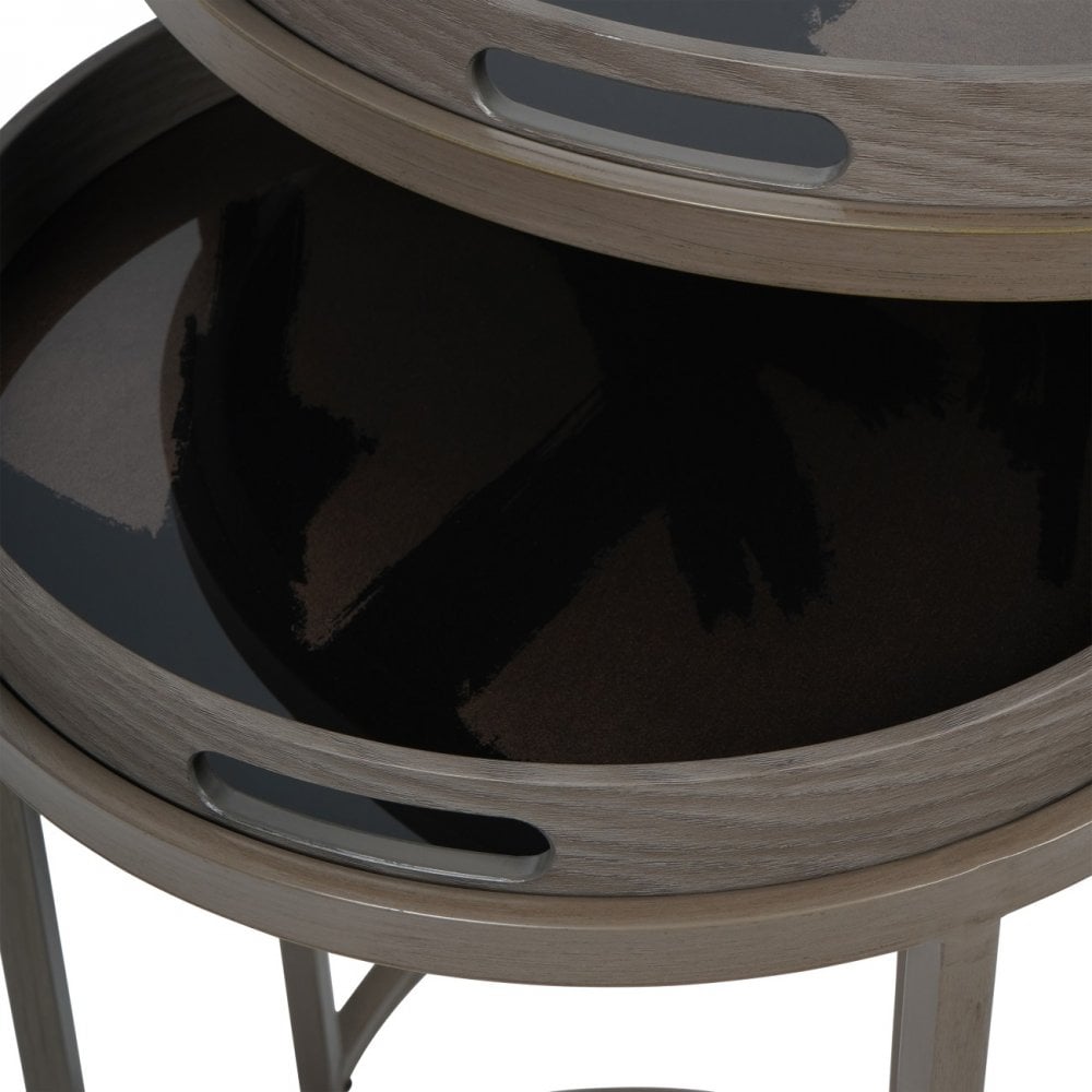 Impasto Taupe Brushstroke Side Tray Tables Set of 2 by Libra Interiors