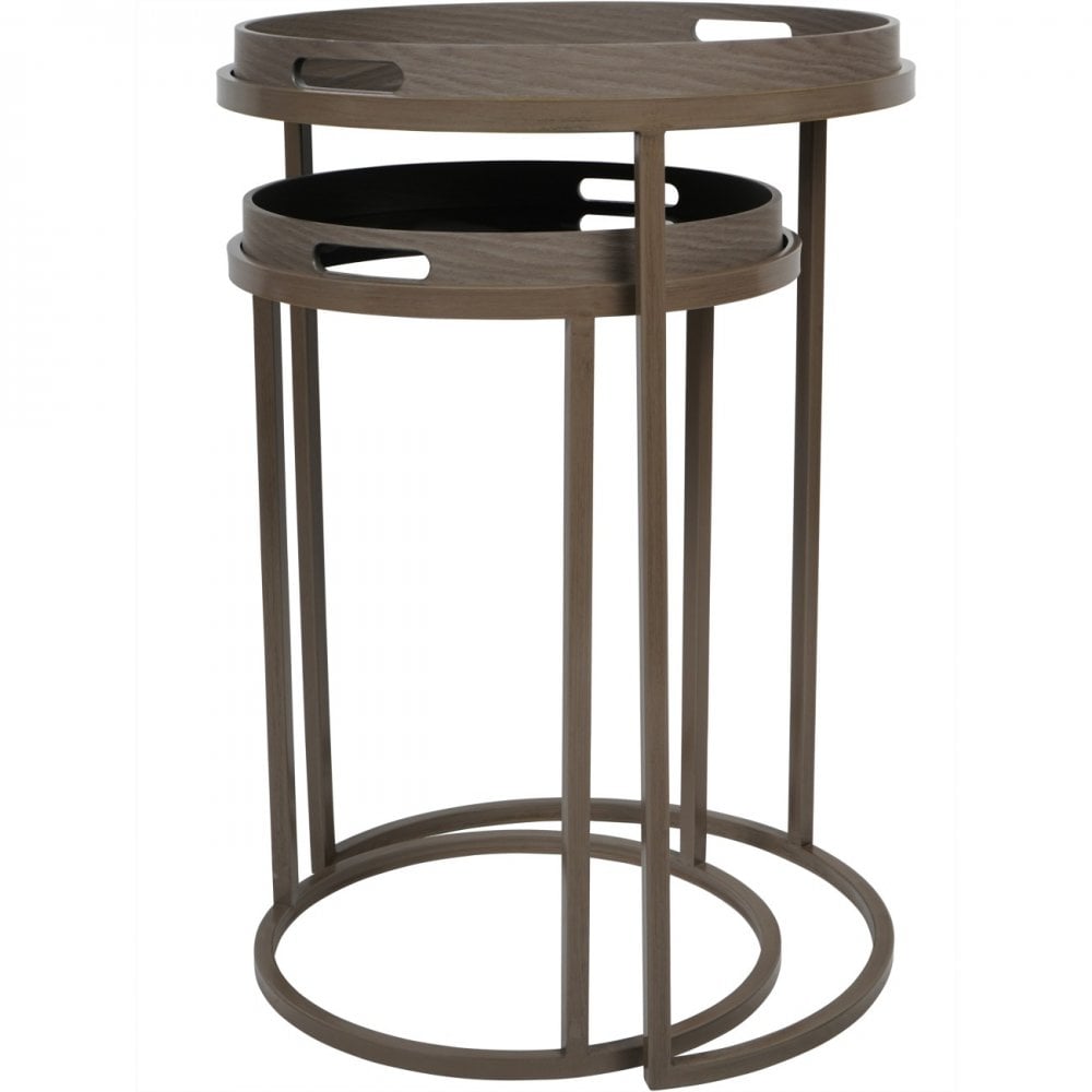 Impasto Taupe Brushstroke Side Tray Tables Set of 2 by Libra Interiors