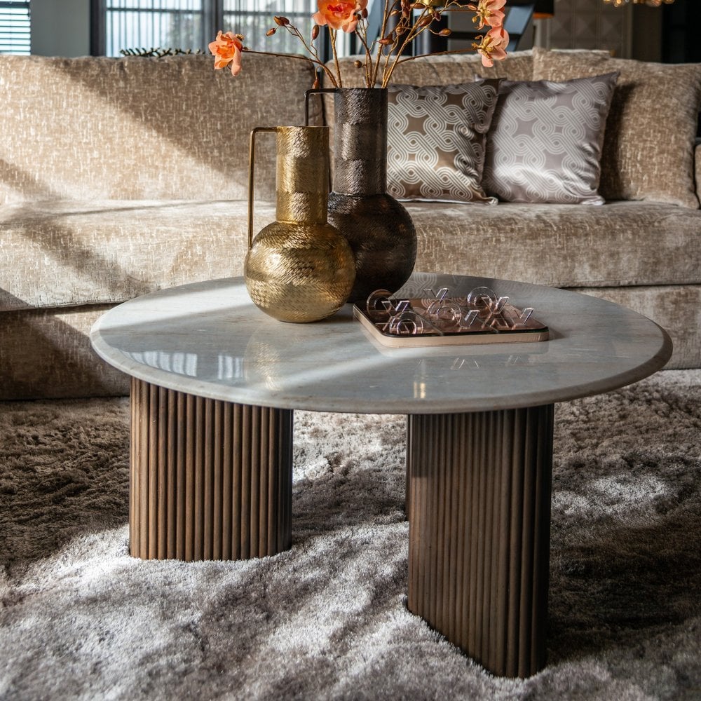 Mayfield Mango Wood & White Marble Coffee Table - 90cm by Richmond Interiors