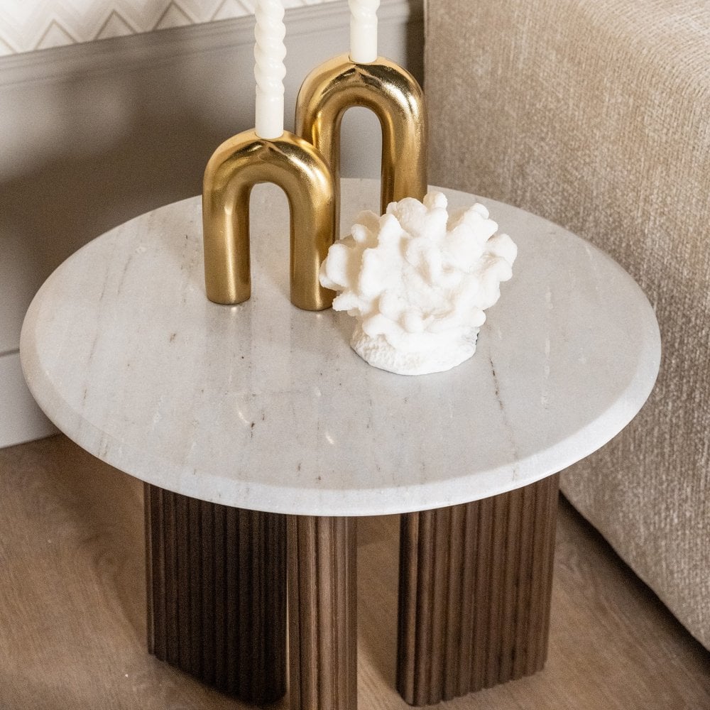 Mayfield Mango Wood & White Marble Side Table - 55cm by Richmond Interiors