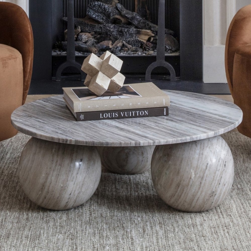 Salento Grey Marble Round Coffee Table by Libra Interiors