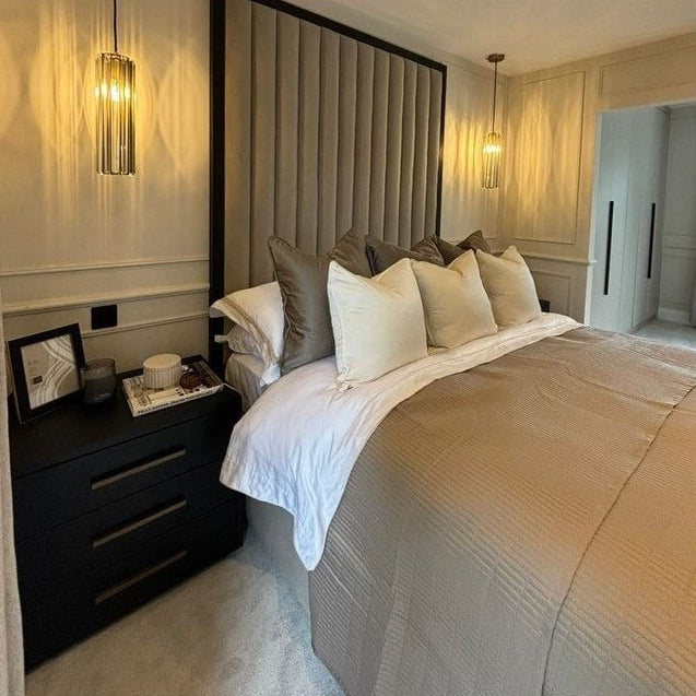 Bedside Table Black Oak Wood with Brass Handles 3 Drawer by Kensington