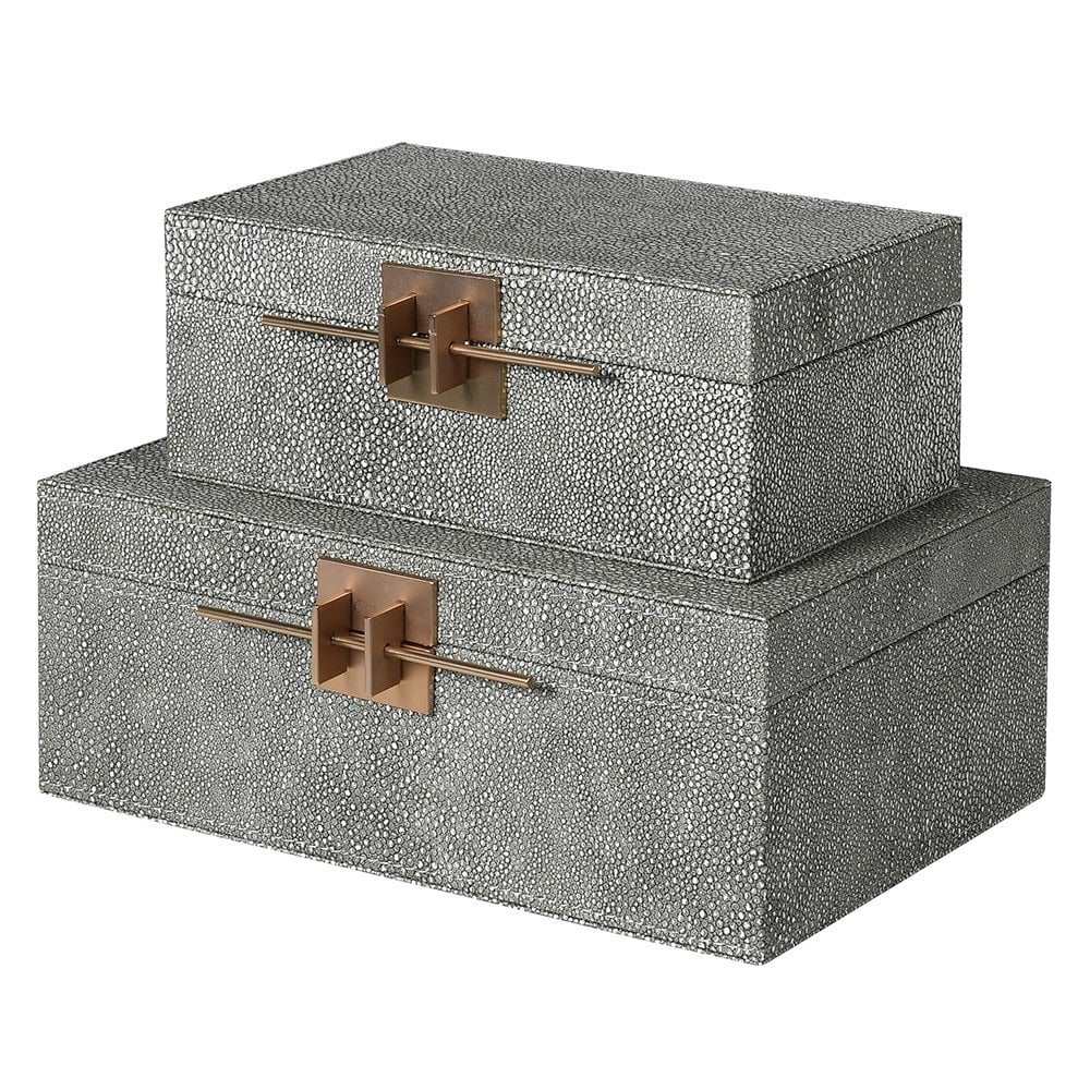 Set Of 2 Grey Shagreen Crossbar Boxes by Kensington
