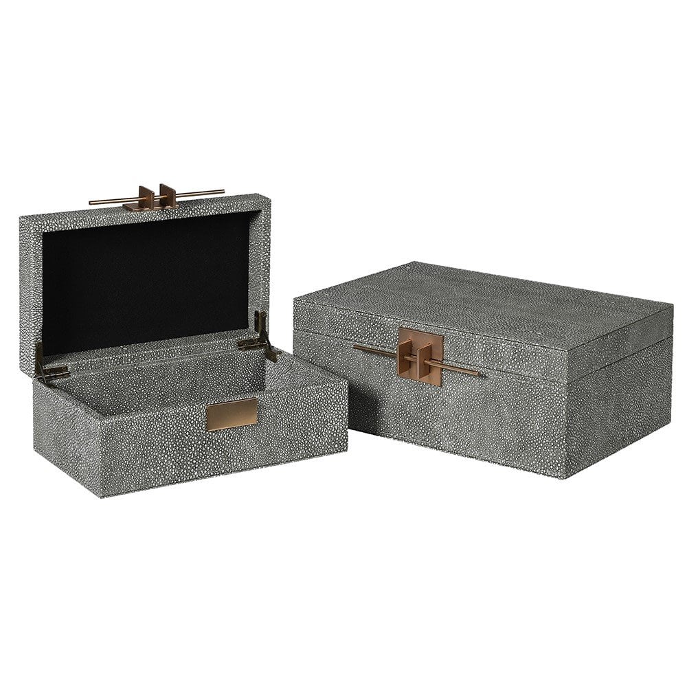 Set Of 2 Grey Shagreen Crossbar Boxes by Kensington