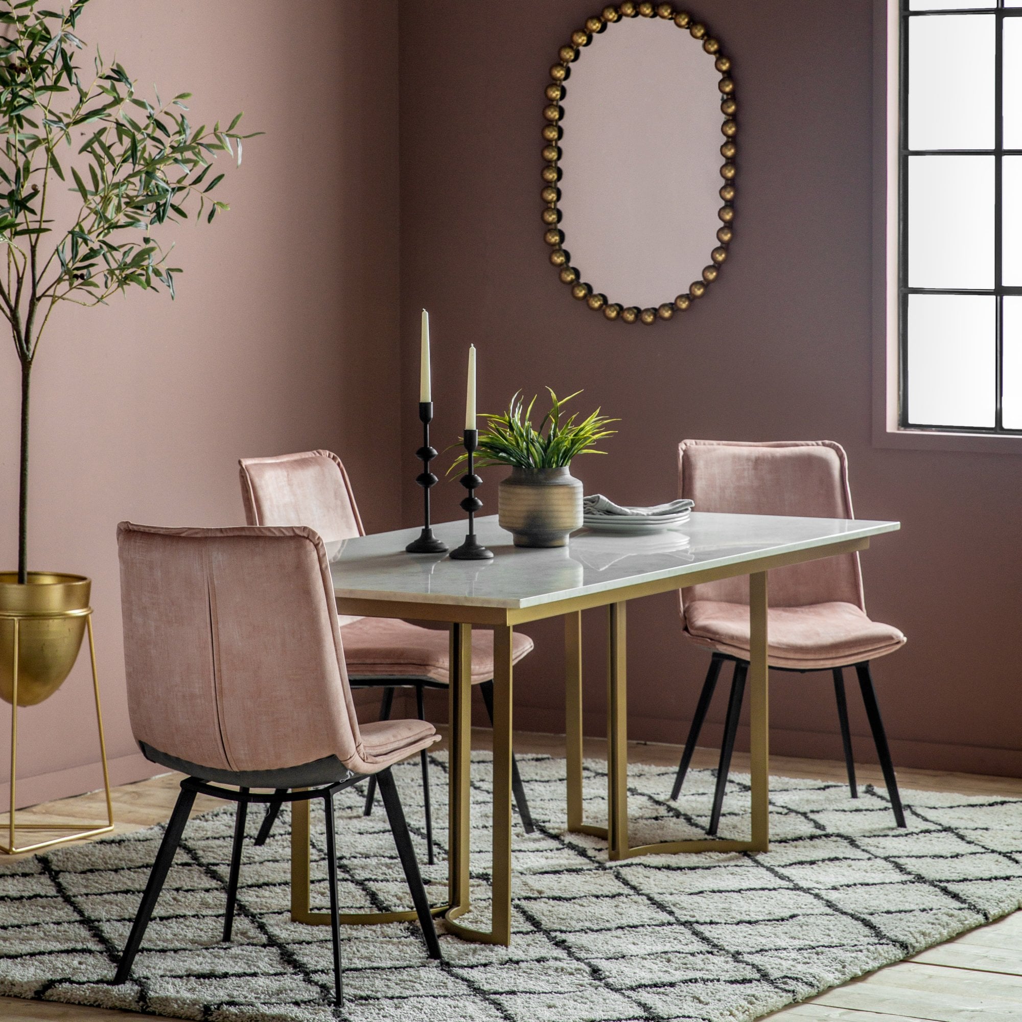 Everton Dining Table Gold & White by Abode