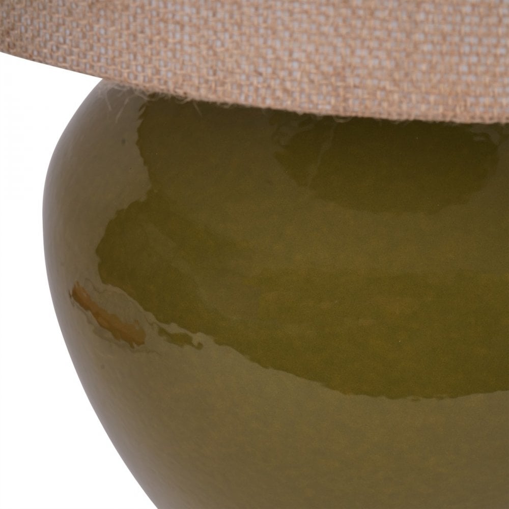 Aubrey Green Ceramic Lamp With Beige Hessian Light Shade by Libra Interiors
