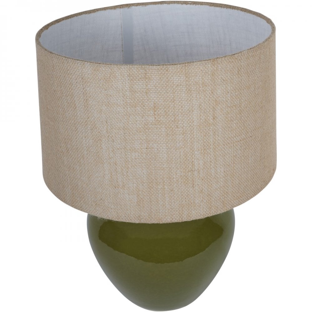 Aubrey Green Ceramic Lamp With Beige Hessian Light Shade by Libra Interiors