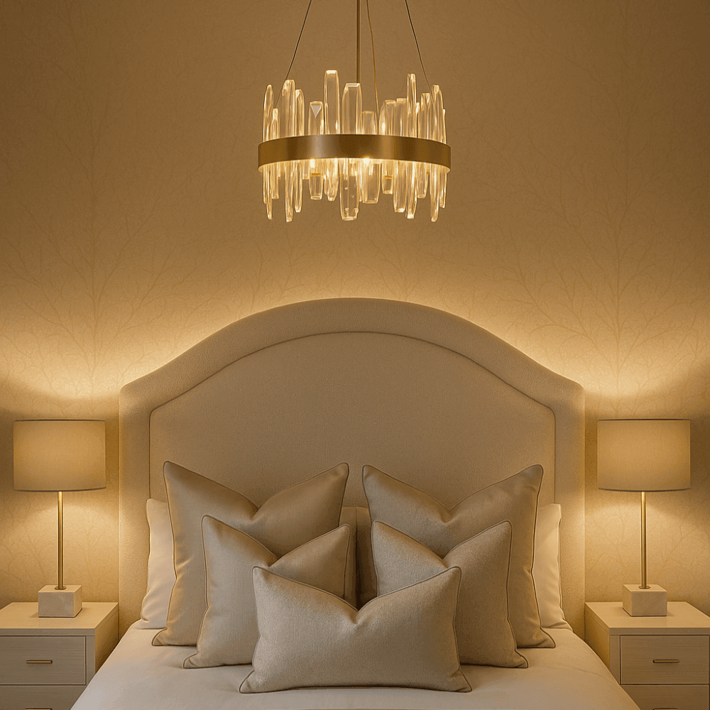Ahena Small Gold Pendant Ceiling Light with Clear Crystal Coffins by Luxe Collection