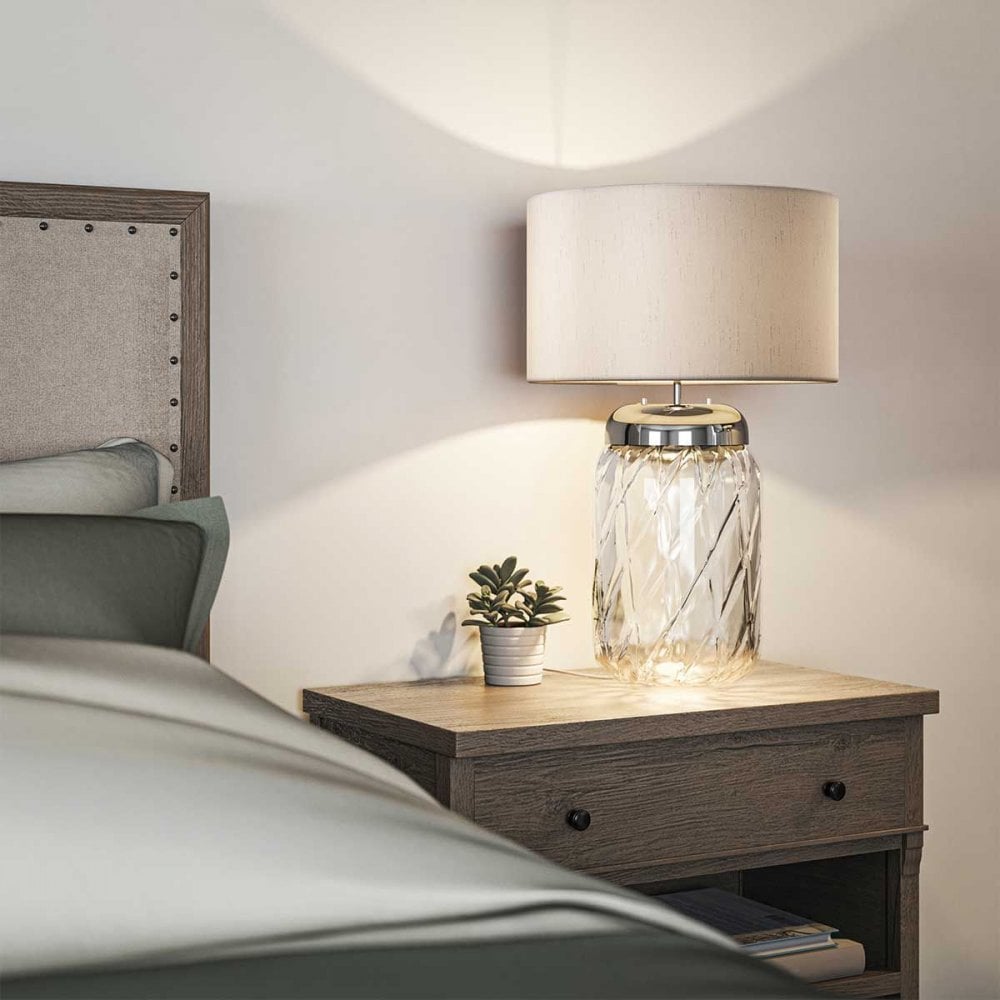 Sola Large Table Lamp Polished Nickel & Glass Base 2 Light by Quintiesse