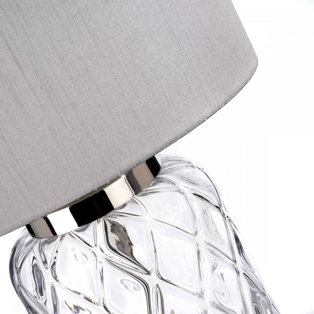 Sola Table Lamp Polished Nickel & Glass Base Silver Faux Silk Shade by Quintiesse