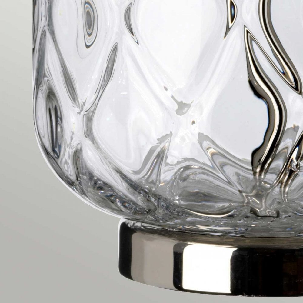 Sola Table Lamp Polished Nickel & Glass Base Silver Faux Silk Shade by Quintiesse