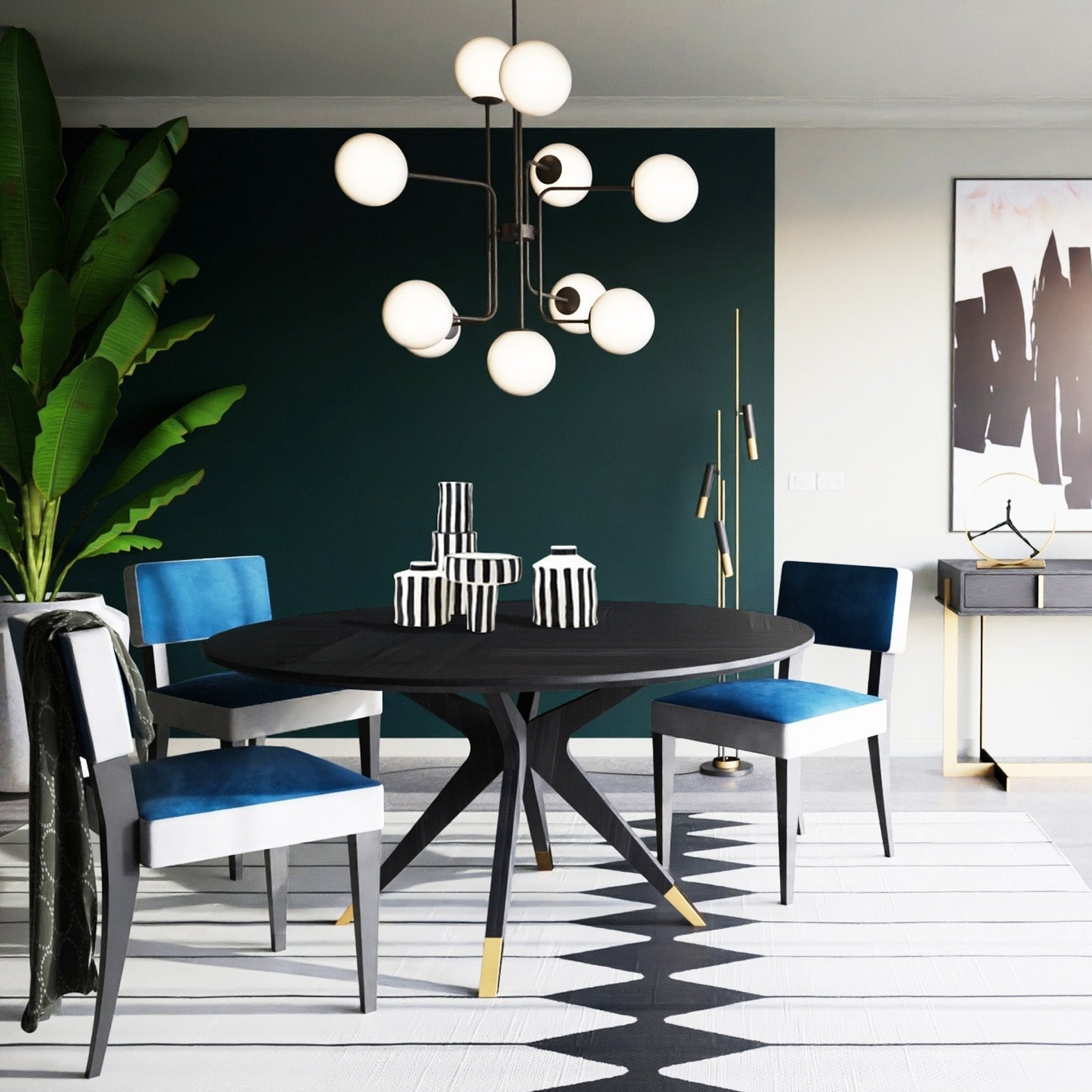 Anthology Dining Table Wenge Oak Wood & Polished Brass Feet D1500 by Liang & Eimil