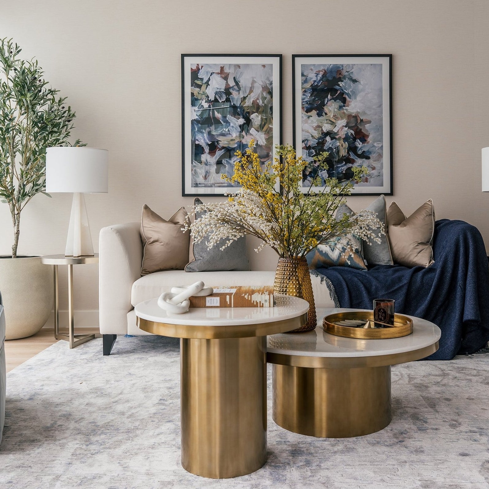 Camden Coffee Table Brushed Brass Frame with White Marble Top by Liang & Eimil