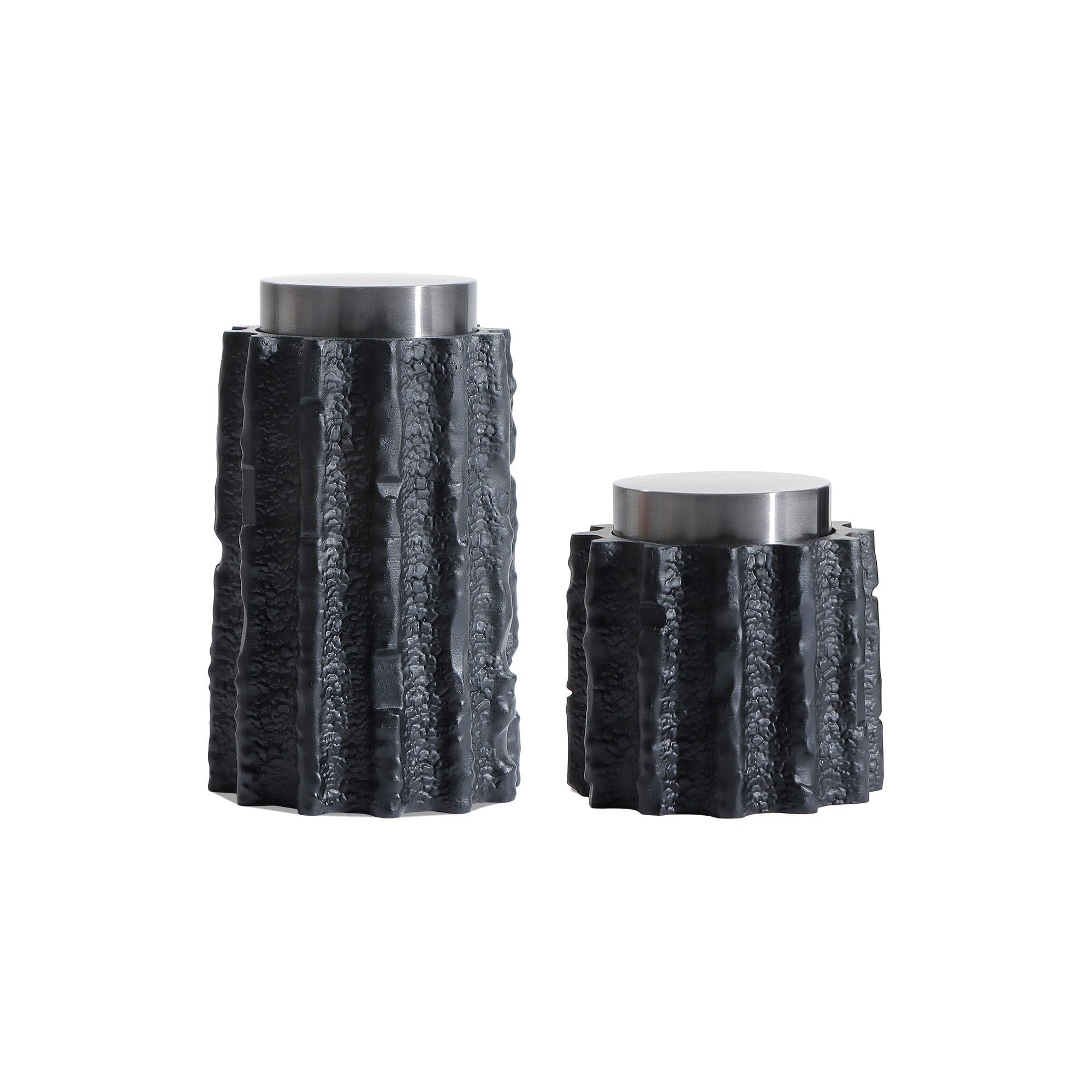 Meteorite Large Jar Black Resin and Stainless Steel by Liang & Eimil