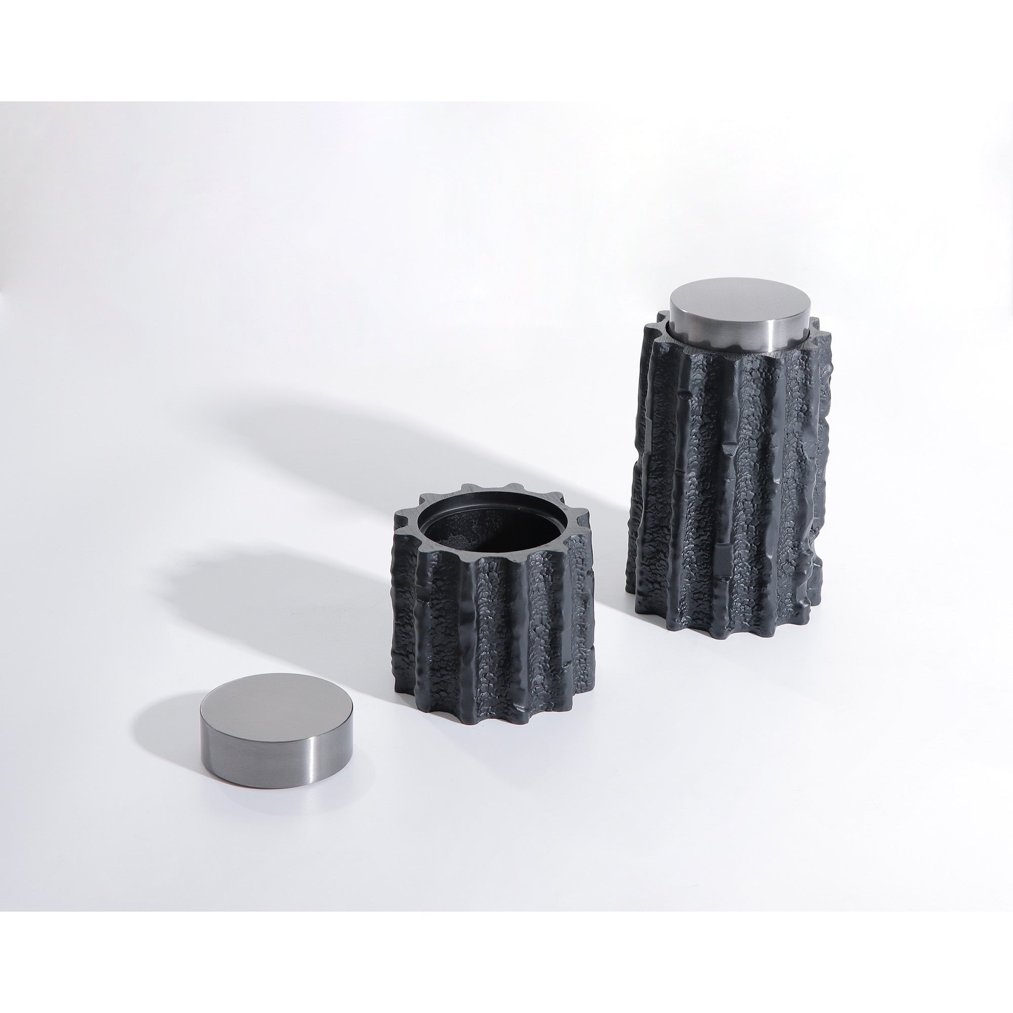 Meteorite Small Black Resin and Stainless Steel Jar by Liang & Eimil