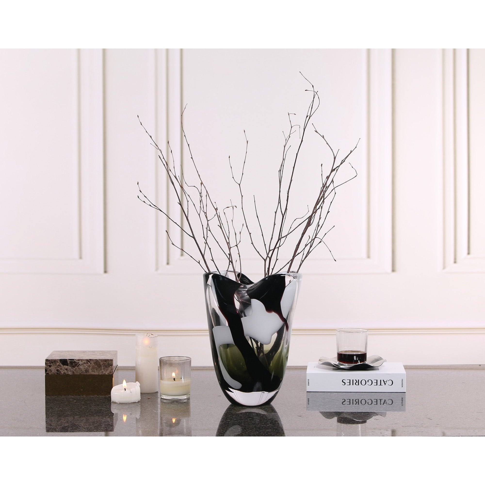 Natasha Glass Vase - Black & Grey by Liang & Eimil