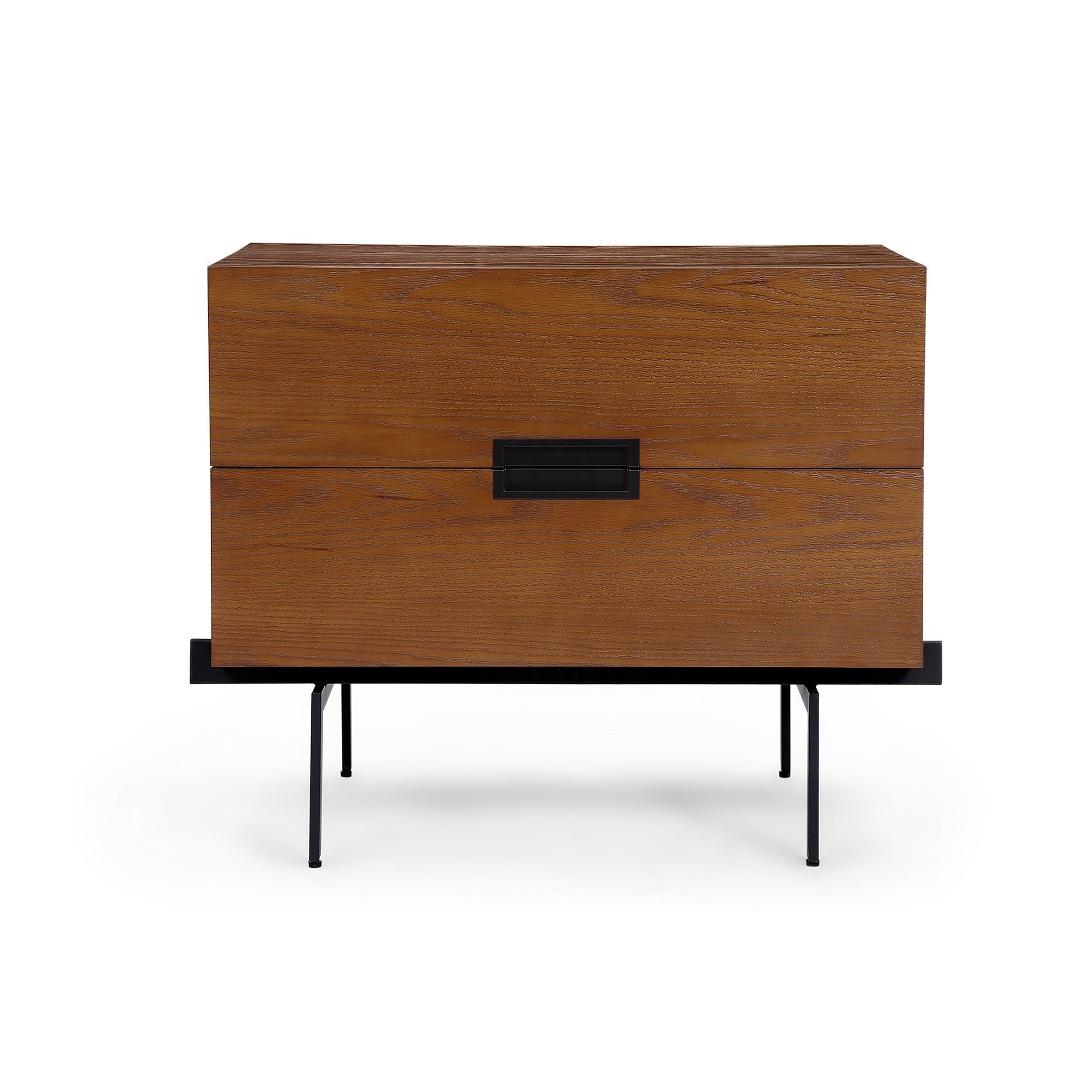 Palau Bedside Table Classic Brown Ash Wood Black Steel Legs & Handles by Liang & Eimil