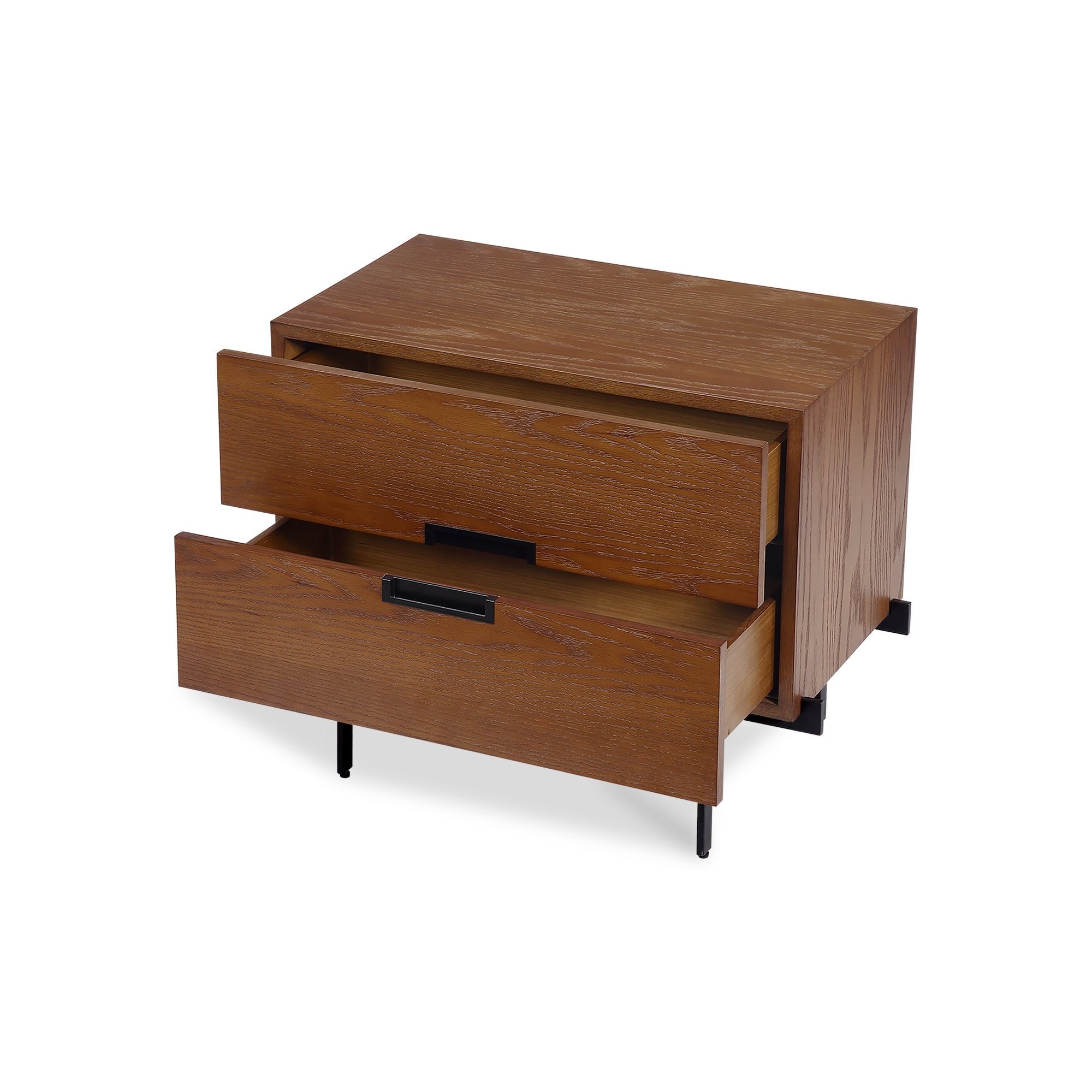 Palau Bedside Table Classic Brown Ash Wood Black Steel Legs & Handles by Liang & Eimil