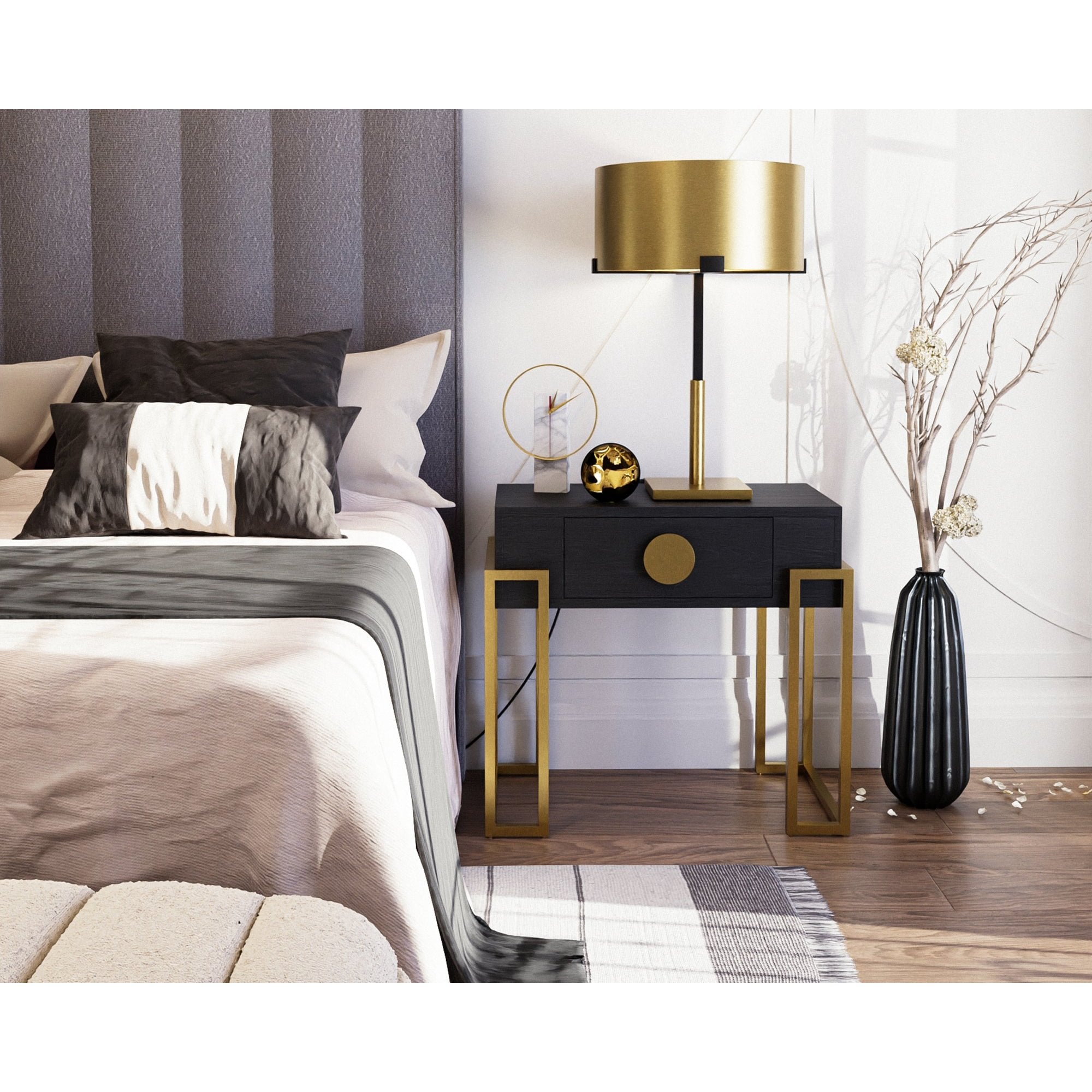 Paradigm Bedside Table Black Ash Wood & Polished Brass Handles & Legs by Liang & Eimil