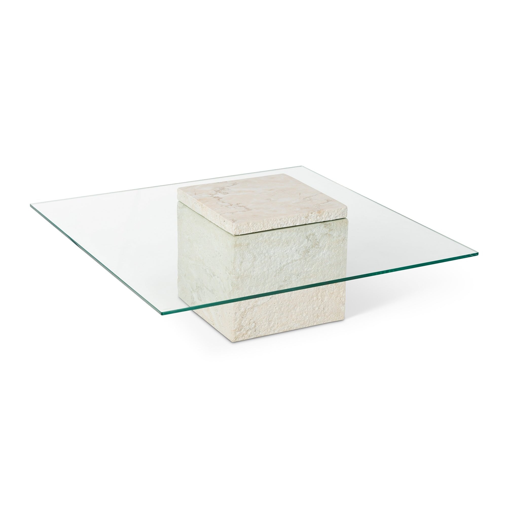 Rock Coffee Table Beige Faux Marble & Glass Top by Liang & Eimil