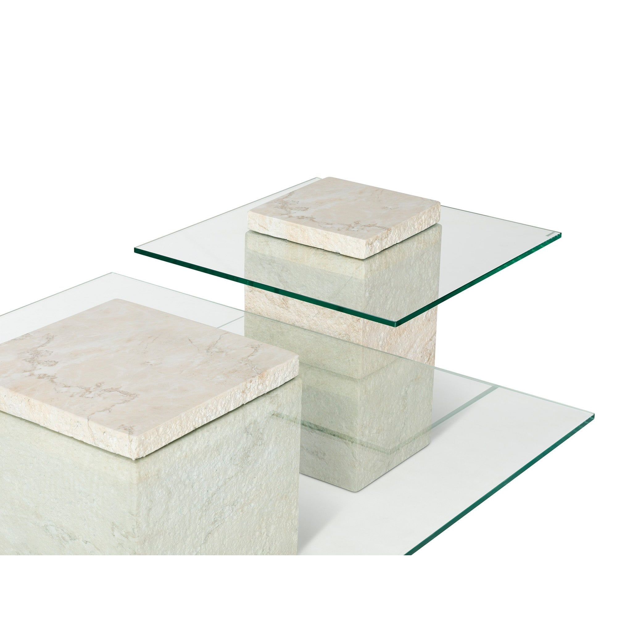 Rock Coffee Table Beige Faux Marble & Glass Top by Liang & Eimil