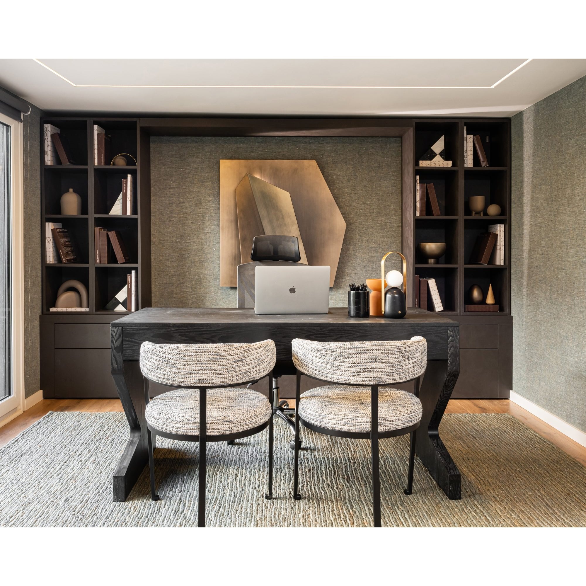 Bonnet Matt Black & Sherpa Grey Fabric Dining Chair by Liang & Eimil