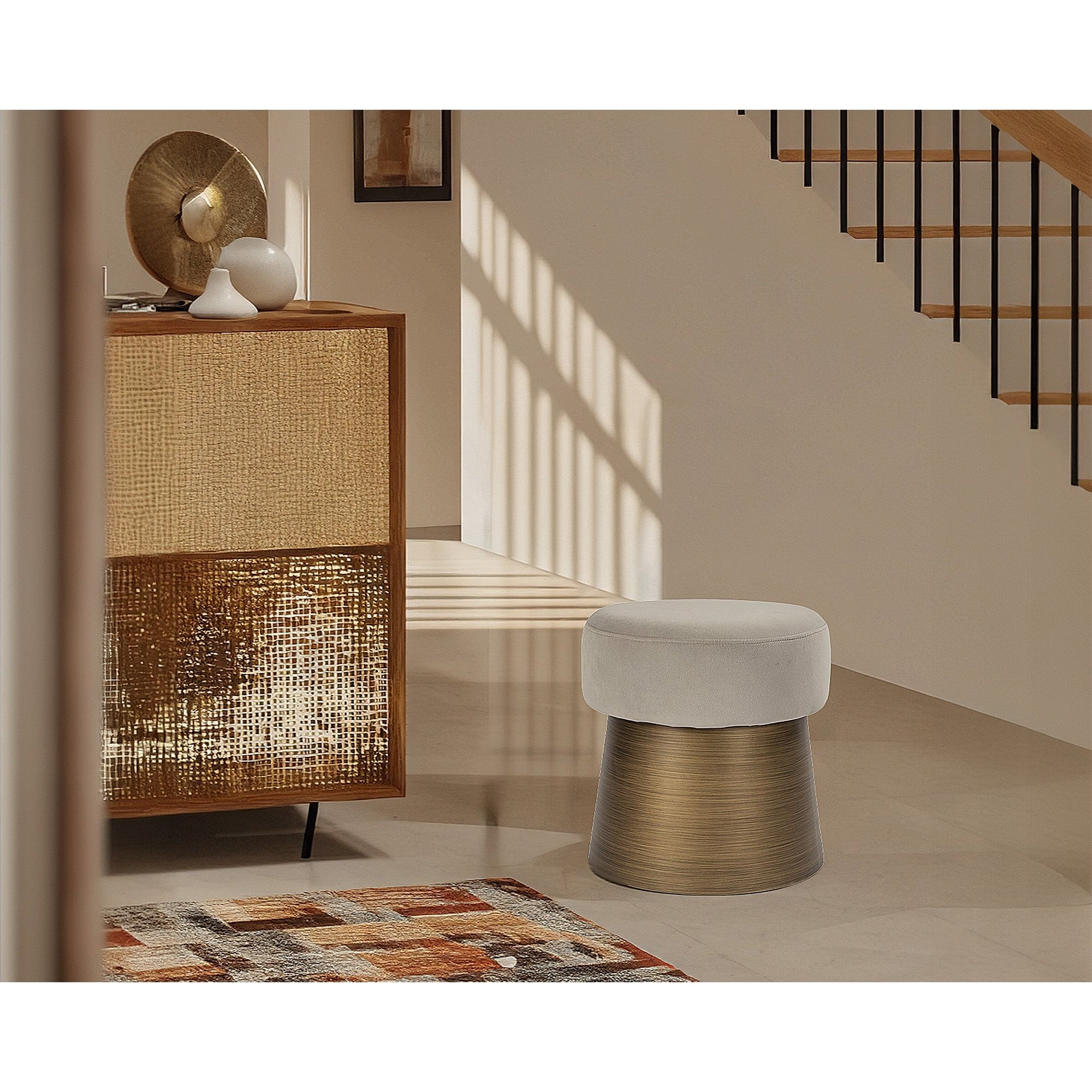 Cyrus Megan Light Grey Velvet Stool by Liang & Eimil