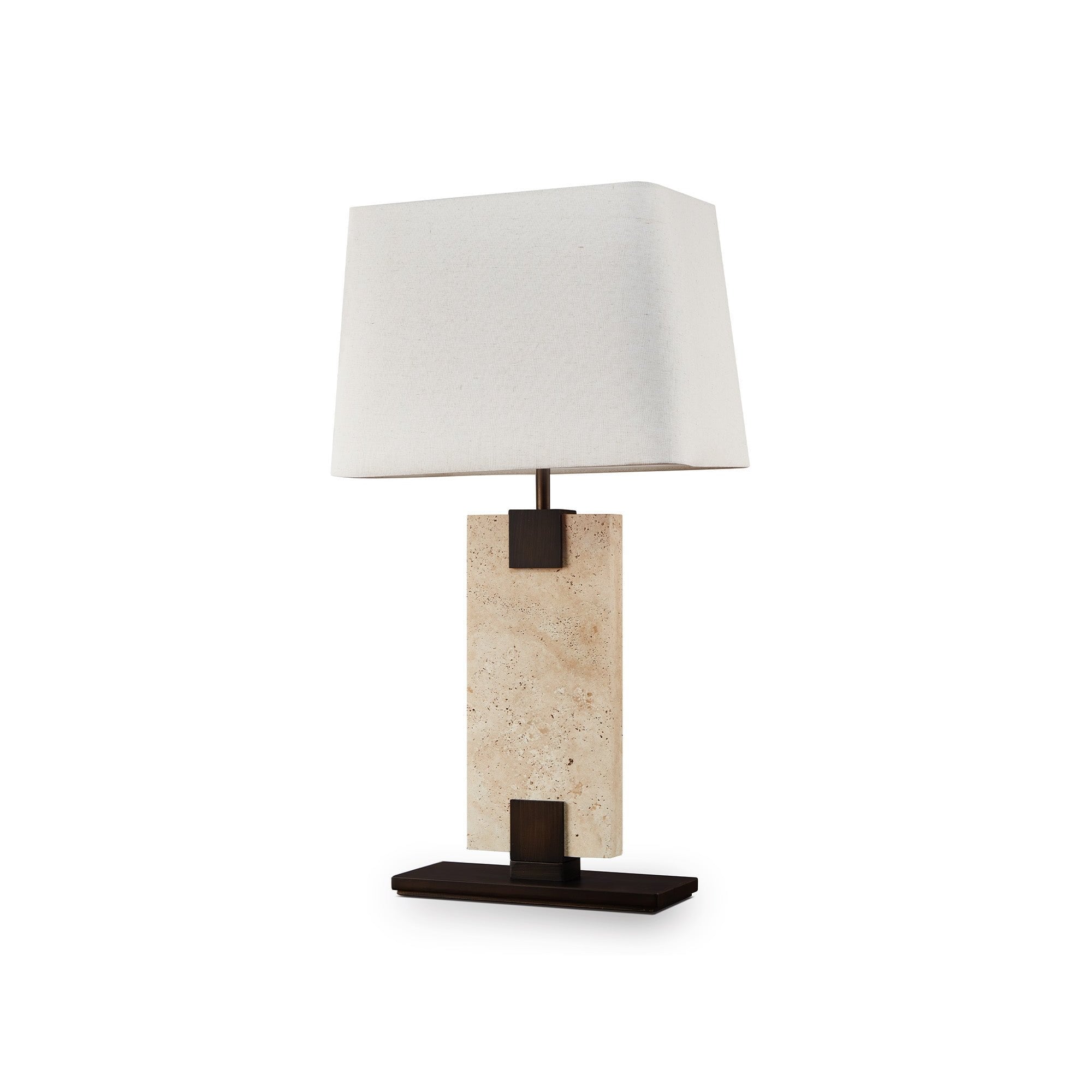 Madison Table Lamp Travertine & Antique Bronze Base & White Linen Shade by Liang & Eimil