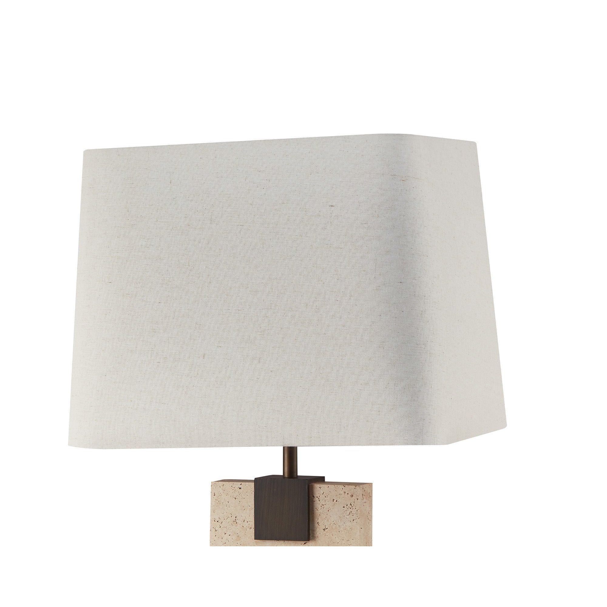 Madison Table Lamp Travertine & Antique Bronze Base & White Linen Shade by Liang & Eimil