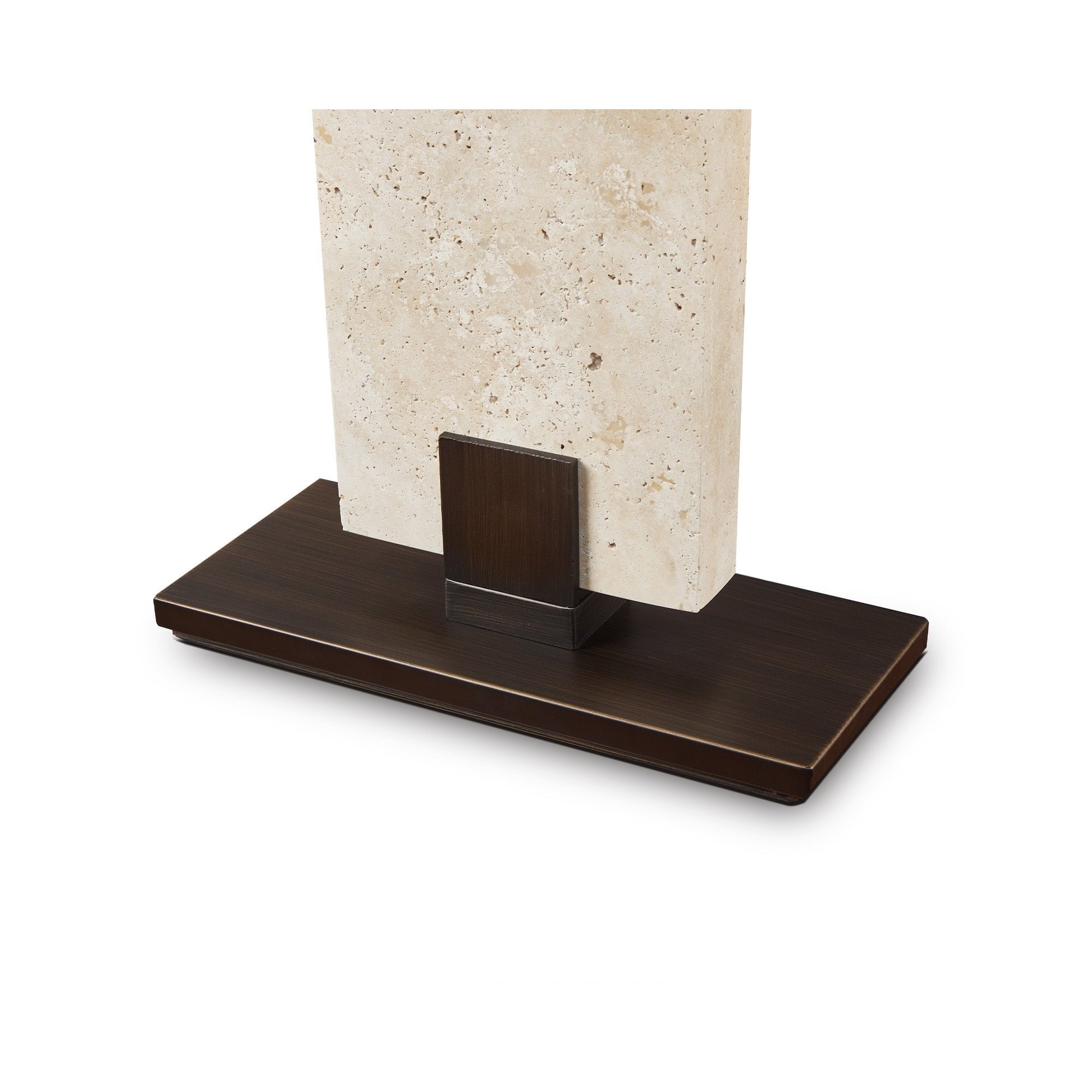 Madison Table Lamp Travertine & Antique Bronze Base & White Linen Shade by Liang & Eimil