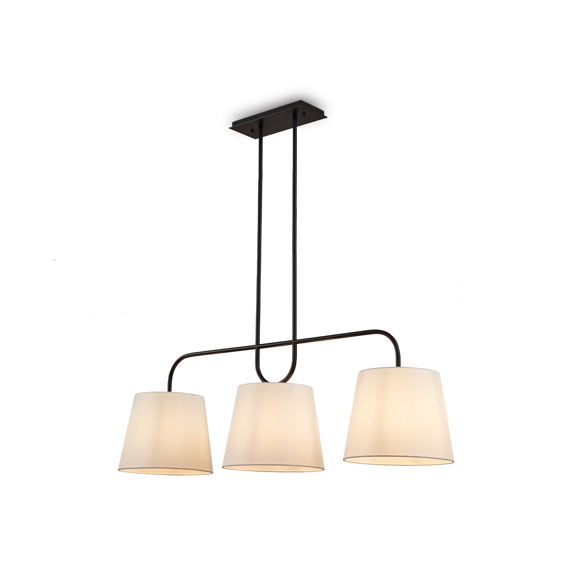 De Voir Black Metal Pendant Ceiling Light with White Linen Shades by Liang & Eimil