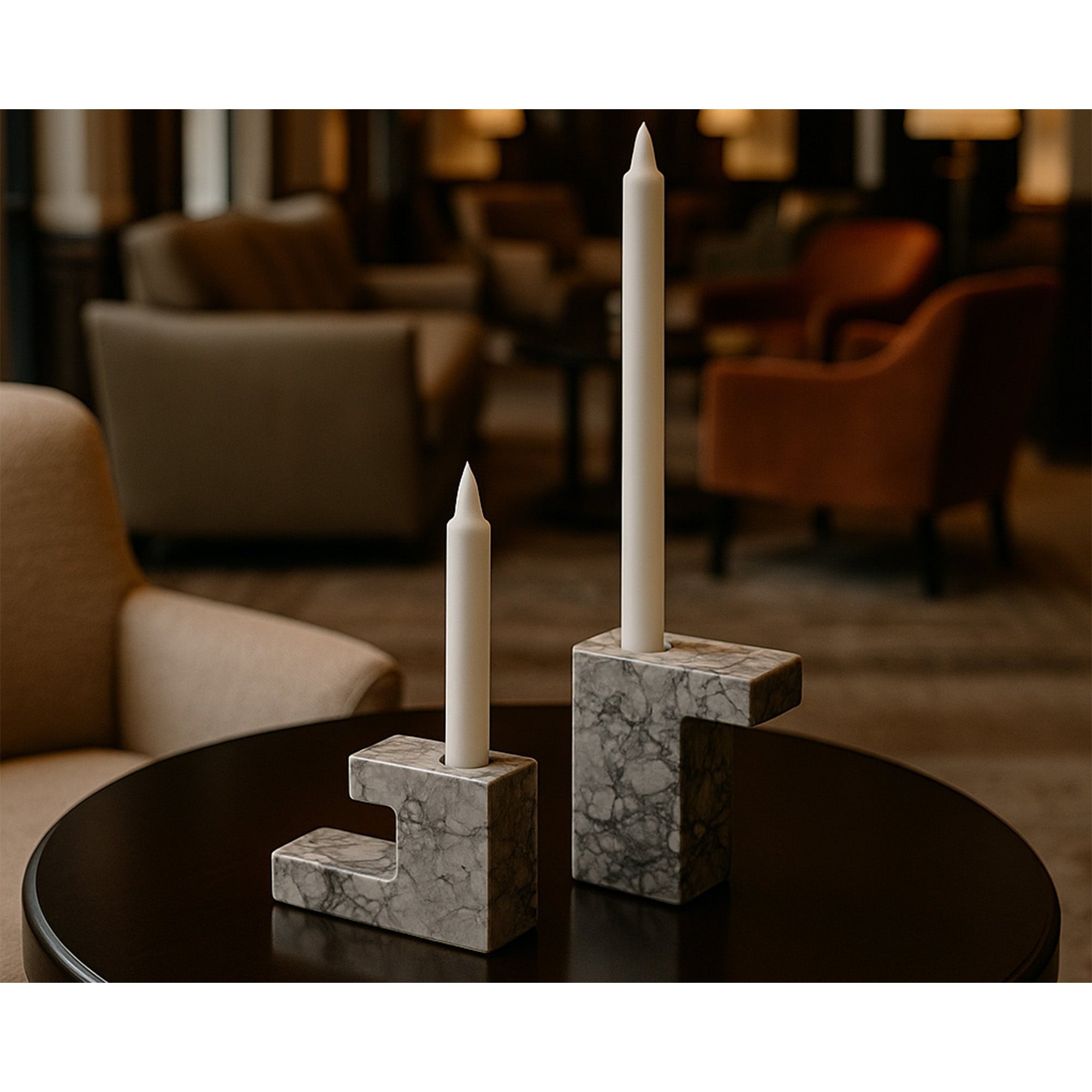 Arco Natural Grey & White Marble Candle Holders by Liang & Eimil