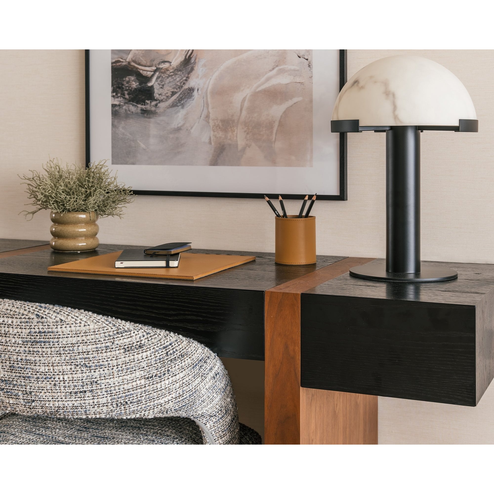 Holmes Table Lamp Matt Black Base & Marble Shade by Liang & Eimil