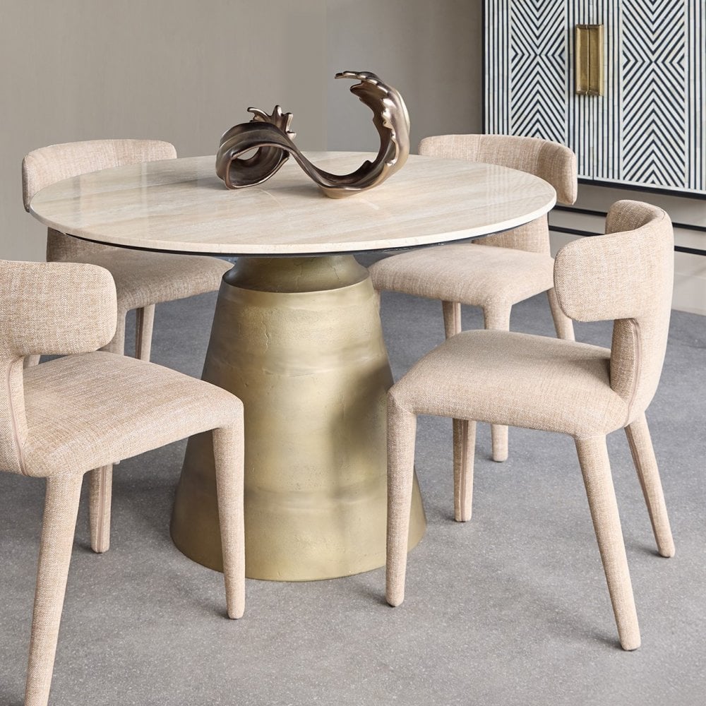 Clifton II Light Travertine Round Dining Table 120cm by Libra Interiors